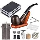Joyoldelf Smoking Pipe, Wooden Tobacco Pipe with Elegant Gift Case Packaging, Handmade Pipe Tobacco with Wind Cap Cover, Cleaning Brush, 9mm Pipe Filter, Tobacco Pipe Stand and Smoking Accessories