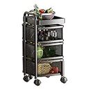 E Rotating Storage Cart Free Standing Square Utility Cart Storage Shelf Organizer for Home Office Living Room Bedroom Kitchen And Bathroom(Size:2-Tier Color:Black) (Black 3)