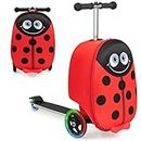 Costway 2-in-1 Ride On Scooter Suitcase, 19" Kids Travel Luggage with Waterproof EVA Shell & LED Flashing Wheels, Folding Scooter with Retractable Steering Handle for Boys & Girls