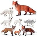 SIENON 8Pcs Fox Toy Figures Arctic Fox and Red Foxes Figurines Set Fox Family Forest Animals Figures Woodland Animal Figurines Miniature Fox Animals Toys Cake Topper for Woodland Theme Birthday Party