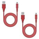 Mcbazel 2Pcs Cable de alimentación USB para Nintendo DSI/ 3DS/ 3DS XL/NEW 3DS / NEW 3DS XL/New 2DS XL/New 2DS/2DS XL/2DS/Dsi XL Rojo