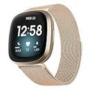 Metal Loop Bands Compatible with Fitbit Versa 3 / Fitbit Sense/Fitbit Versa 4 / Fitbit Sense 2 Band, Adjustable Stainless Steel Magnetic Lock Replacement Bracelet Wristbands for Women Men