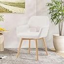 YEEFY Desk Chair No Wheels Vanity Chair Makeup Chair Comfy Accent Chair for Living Dining Room Bedroom Home Office Mid Century Modern Upholstered Arm Chair Sofa Chair with Wood Legs (Wool White, 1)