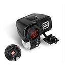 MASO Motorcycle USB Charger,Motorbike Dual Ports Power Socket Waterproof Power Adapter 12V Voltage Temperature Display