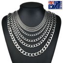 2-15mm Men's 316L Stainless Steel Silver Curb Link NK Necklace Chain Wholesale