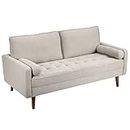 Vesgantti 2 Seater Sofa, Fabric Beige Loveseat Sofa, Mid Century Modern Small Couch for Living Room, Button Tufted Seat Cushion, Square Armrest, 2 Bolster Pillows, Fit for Small Space/Bedroom/Office