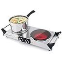 Techwood Electric Stove, 1800W Double Infrared Ceramic Hot Plate for Cooking, Two Control Cooktop Burner, Portable Anti-scald handles Suitable for Office/Home/Camp Use, Compatible for All Cookwares
