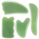 Teblacker 4 pcs Gua Sha Scraping Massage Tool Natural green Jade Guasha Stone Jade Gua Sha Facial Board for Face, Eyes, Neck, Body Muscle Relaxing and Relieve Fine Lines and Wrinkles