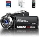 Video Camera Camcorder HD 4K 48MP with IR Night Vision, 18X Digital Zoom Webcam Recorder 3.0'' 270° Rotation Touchscreen Vlogging Camera for YouTube with Remote Control, 2 Batteries, and 32GB SD Card