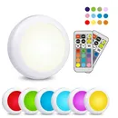 LED Cabinet Light RGB Puck Lamp Remote Control Battery Powered Dimmable Kitchen Under Cabinet Closet