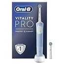 Oral-B Vitality Pro Spazzolino da denti elettrico per adulti, regalo per la festa della mamma per lei/lui, 1 manico, 2 testine, 3 modalità di spazzolatura tra cui Sensitive Plus, spina UK a 2 pin, blu