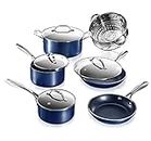 Granitestone Blue Pots and Pans Set, 10 Pc Non Stick Cookware Set, Long Lasting Nonstick Kitchen Set with Pot Set & Pan Set, Ultra Durable, Stay Cool Handles, Oven & Dishwasher Safe, 100% Toxin Free