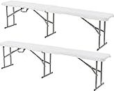 S AFSTAR 2PCS Plastic Folding Bench, 6FT Outdoor Camping Picnic Benches with Handle and Lock, 550 LBS Load, 8-Person Lightweight & Portable Benches for Outside Indoor, No Assembly Required, White