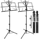 2 Pack Music Stand, 2 in 1 Dual-Use Folding Sheet Music Stand, Lightweight Portable Adjustable Desktop Book Stand with Music Sheet Clip Holder & Carrying Bag(2 Pack Black)