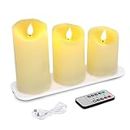 Luxcence Battery Operated Candles,Rechargeable Flameless Candles Fake Candles Remote Led Candles with Timer Flickering Faux Electric Candles for Christmas Home Wedding Decor 3 Pack