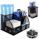 EATAKWARD Mesh Metal Desk Organizers and Accessories Set, Cute Office Supplies Desktop Holder with 6 Compartments+Drawer+Pen Holder+72 Accessories Organization Caddy for Home Office School, Black