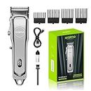 Oraimo Mens Hair Clipper Cordless Rechargeable Clippers Hair Trimmer For Men Professional Barbers Grooming Kit,150-Min Working Time With Led Display (Silver), Battery Powered