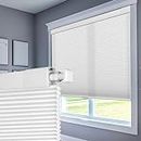 Boolegon No Drill No Tools Light Filtering Cellular Shades Color-Matched Cordless Honeycomb Blinds Easy to Install Cellular Blinds for Windows, Light Filtering-White, Custom Size.