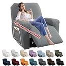 YEMYHOM 4 Pieces Stretch Recliner Slipcover Latest Jacquard Recliner Chair Cover with Side Pocket Anti-Slip Fitted Recliner Cover Couch Furniture Protector with Elastic Bottom (Recliner, Light Gray)