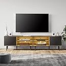 WAMPAT LED Mid Century Modern TV Stand for up to 85 inch 2 in 1 Entertainment Center TV Console with Storage Cabinets Media Console for Living Room,Bedroom,Yellow Light