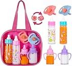 fash n kolor®, My Sweet Baby Disappearing Doll Feeding Set | Baby Care 6 Piece Doll Playset for Toy Stroller | 2 Milk & Juice Bottles with 2 Toy Pacifier for Baby Doll