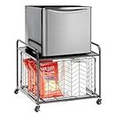 mDesign Small Portable Mini Fridge Storage Cart with Wheels and Handles - Mobile Refrigerator, Microwave, Appliance Platform Table with Drawer Basket for Dorm Room, Studio, Apartments - Black