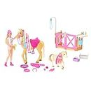 Barbie- Il Ranch, Playset con Bambola Bionda, 2 Cavalli e Oltre 20 Accessori per Spazzolare e Coccolare Gli Animali, Giocattolo per Bambini 3+Anni, HGB58, Imballaggio Sostenibile