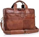 Leather briefcase 18 Inch Laptop Messenger Bags for Men and Women Best Office briefcase Satchel Bag, Tan
