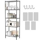 HOMEFORT 5-Shelving Unit,Adjustable Storage Shelves,Metal Wire Shelf with Shelf Liners and Hooks for Kitchen,Closet,Bathroom,Laundry,Black,21" W x 11" D x 59" H