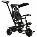 Qaba Kids Tricycle 4 in 1 Trike with Reversible Angle Adjustable Seat Removable Handle Canopy Handrail Belt Storage Footrest Brake Clutch for 1-5 Years Old Black