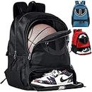 TRAILKICKER Mesh Black Soccer Backpack Sports Volleyball Football Basketball Stuff Bag with Ball and Shoe Compartment for Boys Girls Man Women