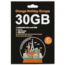 Orange Europe Prepaid SIM Card - 30GB in 4G/LTE, Unlimited Calls and Texts in Europe, 120Mins + 1000 SMS from Europe to Worldwide, NO Activation, Valid for 14 Days, Supported Hotspot