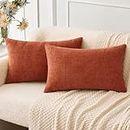 MIULEE Pack of 2 Couch Throw Pillow Covers 12x20 Inch Soft Burnt Orange Chenille Pillow Covers for Sofa Living Room Solid Dyed Pillow Cases