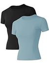 IECCP Damen Sport Fitness T-Shirt Kurzarm Round-Ausschnitt Laufshirt Shortsleeve Yoga Laufshirt Kurzarm Gym Oberteile 2er Pack S