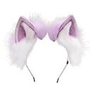 ZFKJERS Handmade Fur Fox Cat Ears Headband Fursuit Headwear Cosplay Costume Party Accessories (Purple White)