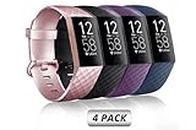 Soft TPU Silicone Replacement Sport Band Fitness Strap Compatible for Fitbit Charge 3 /Charge 4 Women Men Large (4 Pack)