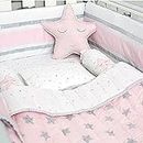 Masilo 100% Organic Cotton Crib Set/Includes Blanket-Pillow-Bolster-Fitted Sheet-Toy/Complete Cot Bedding Set for Infants/Soft & Comfortable/Baby Gift Set/Newborn Nursery Bundle-Star Pink