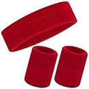 3 Pieces Sweatbands Set, Including Headband and Wristbands for Women Men Girls Boys for Gym Workout & Yoga, Comfy Sports Sweatbands for Football Baseball Basketball Soccer Boxing & Tennis (Red)