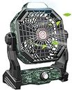 Camping Fan with LED Lantern, 10400mAh 9-Inch Rechargeable Outdoor Tent Fan, 270°Head Rotation, Stepless Speed and Quiet Battery Operated USB Fan for Picnic, Barbecue, Fishing,Travel(Camouflage Green)
