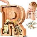 summidate Personalized Large Unbreakable Wooden Letter Piggy Bank A-Z Alphabet Money Coins Bill Customize Name Box (Initial-R)