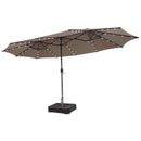 15' Double-Sided Patio Umbrella 48 Solar LED Lights Crank & Base Outdoor Coffee