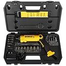 DEWALT DCF008 Battery Operated, Cordless Screwdriver Set with LED Light, Powered 8V 6.35mm Li-Ion Battery (45 pc Accessories) - Screw Bits, Socket Drivers and Magnetic Guide, 2 Year Warranty