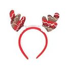 Wanna Party Brown & Red Reindeer Headband, Deer Antler Hairband for Christmas Party, Hair Accessories for Girls