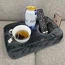 Couch Cup Holder Pillow, Couch Drinks Remotes Holder for Center of Couch, for Sofa, Bed, RV, Car (Gray)