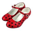 Flamenco Sevillana Dance Shoes for Women Girls Red with Black Polka Dots, red, 13 AU