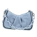 VALICLUD 2pcs with Party Underarm Shopping Girls Leather Bag Wallet Zipper Pu Blue Handbags Shoulder Chain, Blue, 24X16X7CM