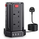 Tower Extension Lead, [13A 3250W] Surge Protector Extension Lead,8 AC Outlets & 4 USB Ports Multi Plug Socket Power Strip with 3M Extension Cable for Home, Office