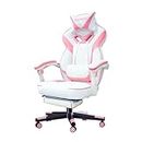 HEADMALL Pink Gaming Chair with Footrest Ergonomic Oversized Manufactured by Listed Company,Video Game Chairs with Lumbar and Head Pillow, for Adults Teens Secret Lab (White & Pink)
