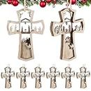 Nativity Scene Ornaments Christmas Wooden Hanging Ornament Multilayer Nativity Christmas Tree Ornaments Keepsake The Birth of Jesus Decor Religious Gift for Family (Cross,8 Pieces)