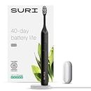 SURI Sustainable Sonic Toothbrush - Slim and Powerful Electric Toothbrush, Recyclable Plant-Based Head, 2 Modes, IPX7 Waterproof, Including Mirror-Mount, and USB Charging Stand - Midnight Black